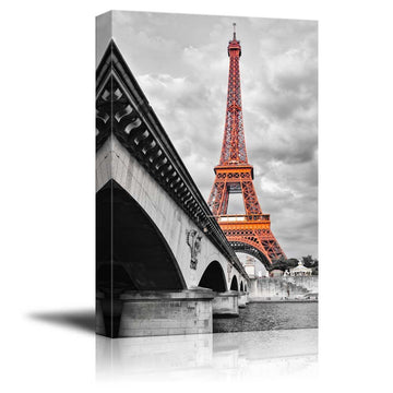 Pop of Color The Eiffel Tower in Paris - Red Color Stands Out Against Black and White Background - Canvas Home