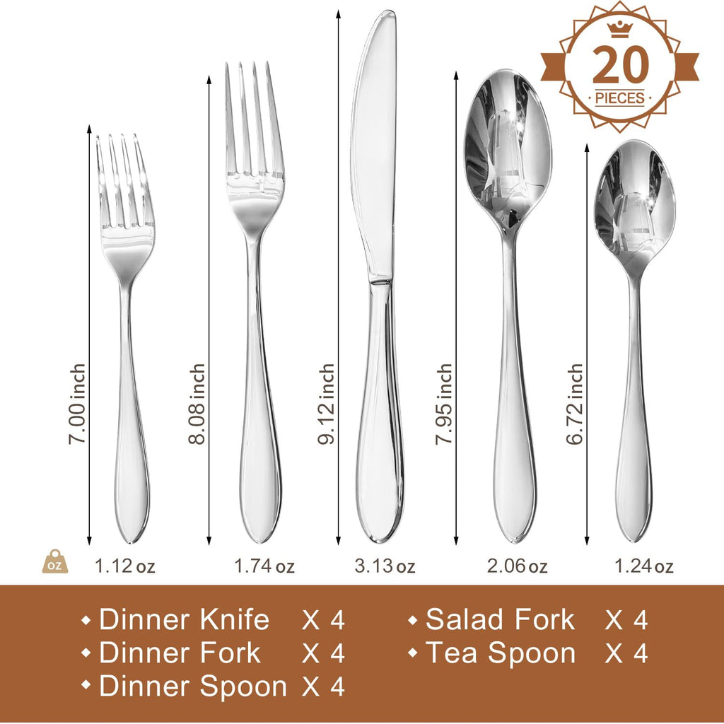 20-Piece Silverware Set for 4, 18/10 Stainless Steel