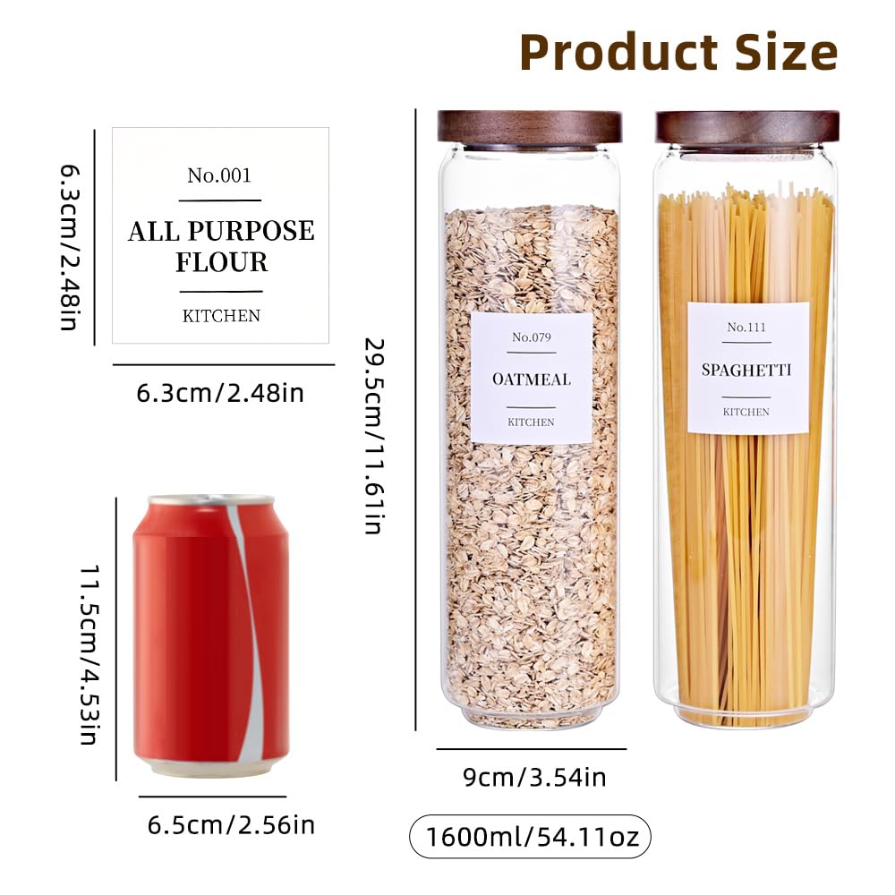 Glass Pantry Storage Jars with Acacia Airtight Lid, 50 OZ Kitchen Canisters with Wood Lid and 132 Pantry Labels, Food