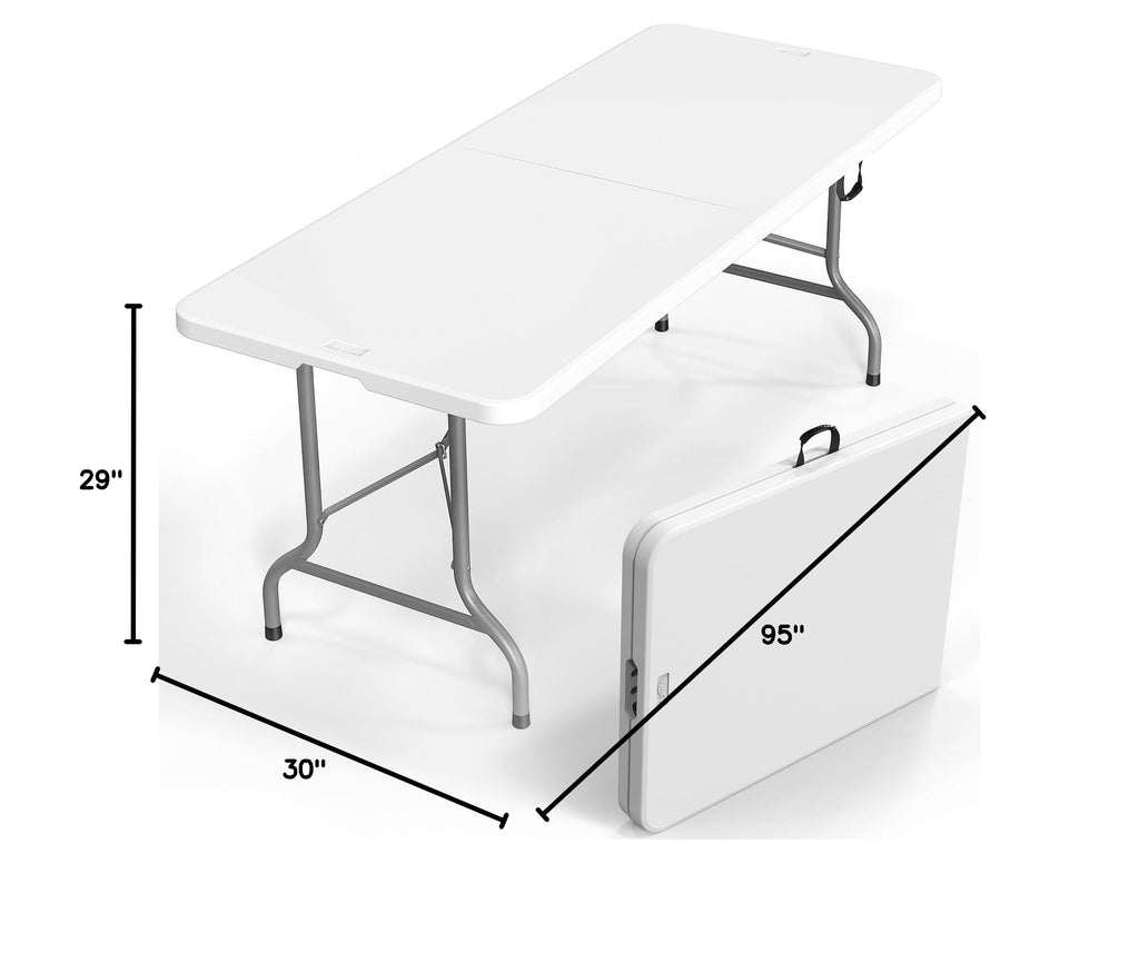 8 Foot Plastic Folding Table Portable Long Table for Indoor Outdoor Use Rectangular with Carrying Handle, White