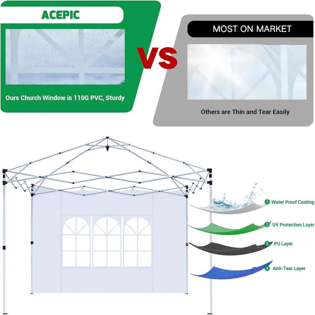 10x10 Church Window Sidewalls for Canopy, White(3PCS No Frame or Top)