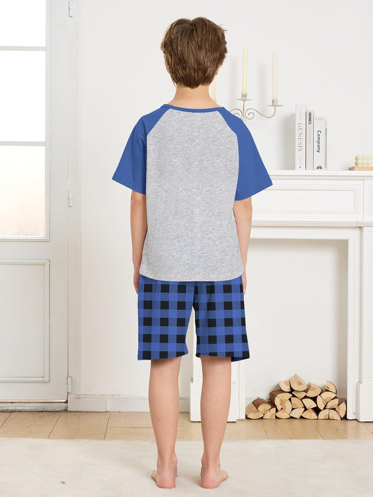 Boys Pajamas Set Two Piece Cotton Sleepwear Kids Short Sleeve Top and Shorts PJS Set with Pockets
