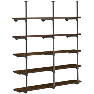 Industrial Iron Pipe Shelves, 3 Set 5-Tier 70.5" Tall 12" Depth, DIY Open Bookshelf Bookcase, Wall Mounted Vintage