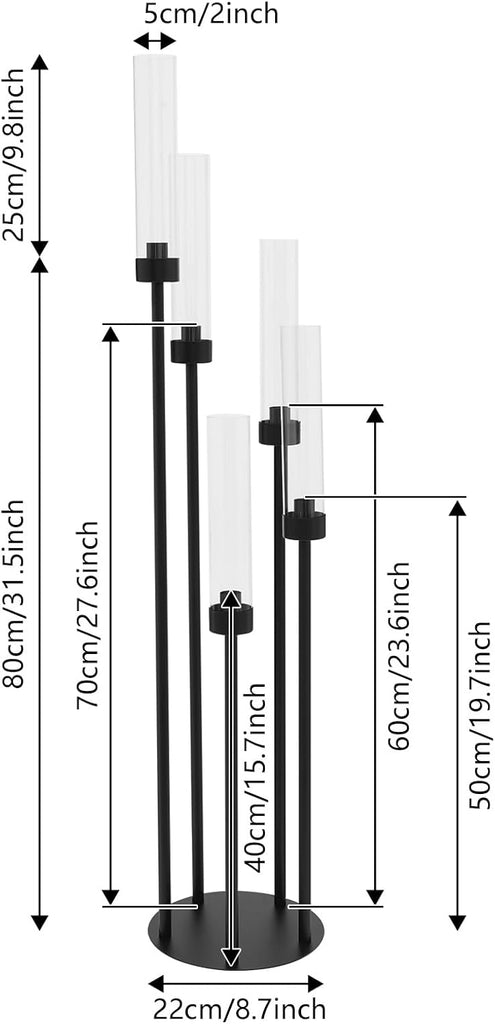 5 Arm Candelabra Centerpieces for Tables, 4 Set Floor Candle Holder, 41.3'' Tall Candlestick Stand with Acrylic