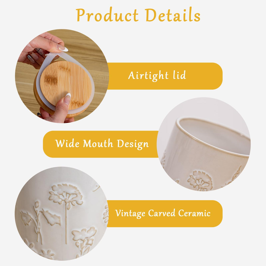 Embossed Ceramic Canister with Airtight Lid, 23oz Decorative Storage Jar for Coffee, Tea, Sugar, Flour & Cookies