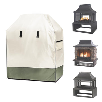 Outdoor Fireplace Cover, 42"W × 24"D × 48"H, Beige & Grayish Green