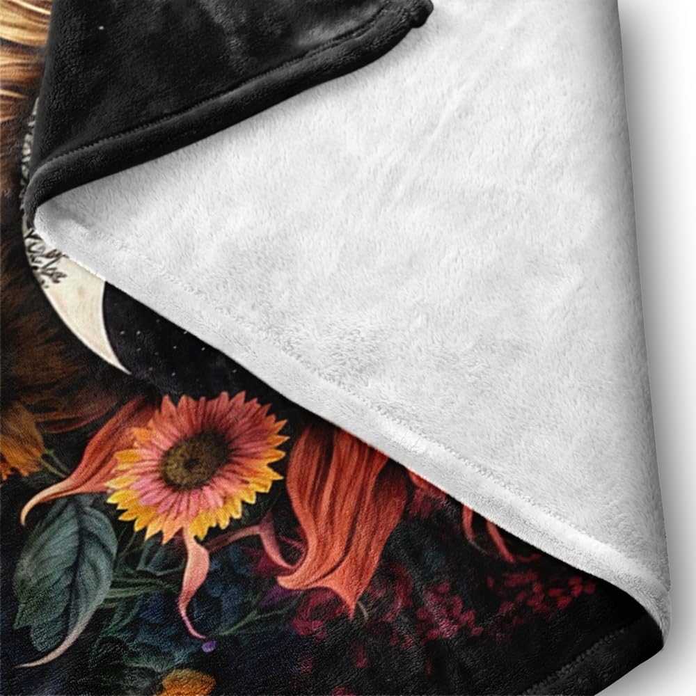 Celestial Sun Moon Flannel Blanket Boho Mid Century Day and Night Throw Blanket Farmhouse Colorfl Sunflower Throw