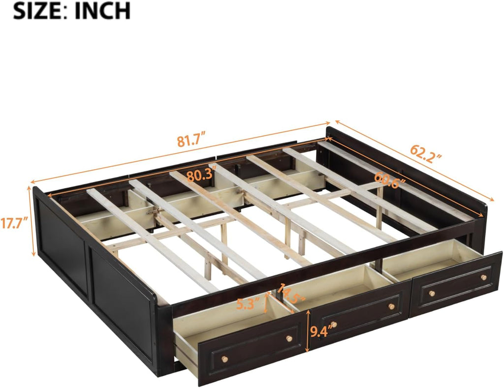 Platform Bed Frame, Wood Japanese Bedframe with Storage