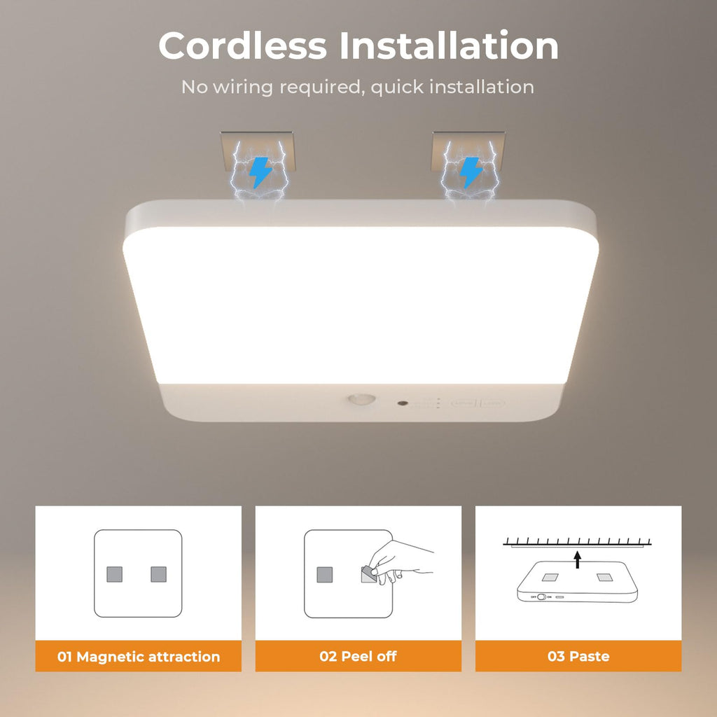 Motion Sensor Ceiling Light No Wiring, Rechargeable Closet Light