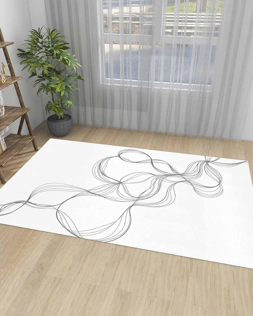 Abstract Minimalist Line on White Area Rug, Living Room & Bedroom Decor, Modern Art Plush Carpet 32x60in