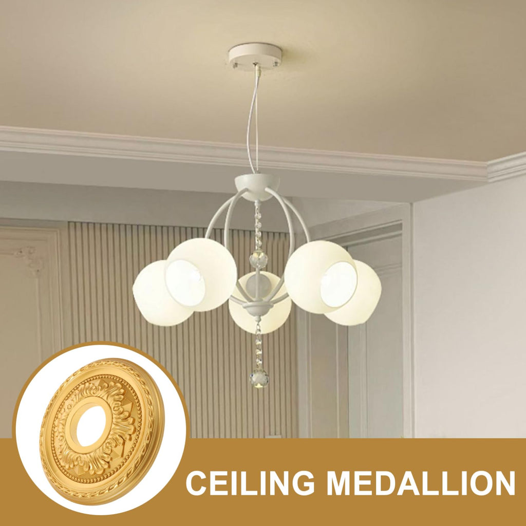 12.20 Inch Round Ceiling Medallion Pu Decorative Ceiling Plate Lighting Medallions Fan Light Fixture Trim with Easy