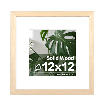 12x12 Picture Frame Made of Solid Wood with Plexiglass, Display Pictures 8x8 with Mat or 12x12 Without Mat for