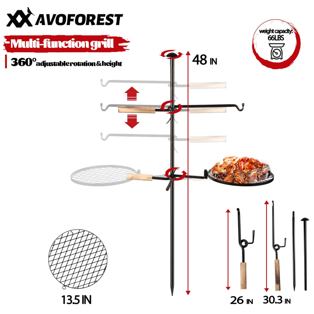 Swivel Campfire Grill Grate Heavy Duty Camping Grill 360° Adjustable Over Fire Pit Grill for Outdoor Barbecue Camping