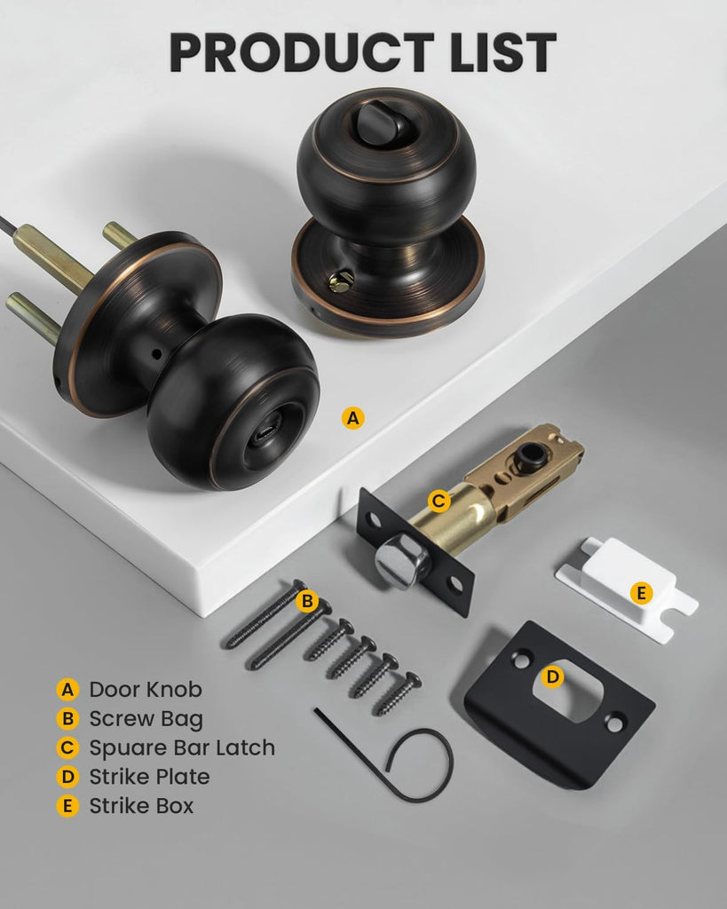 Oil-Rubbed Bronze Interior Door Knobs Privacy - Bedroom, 6 Pack