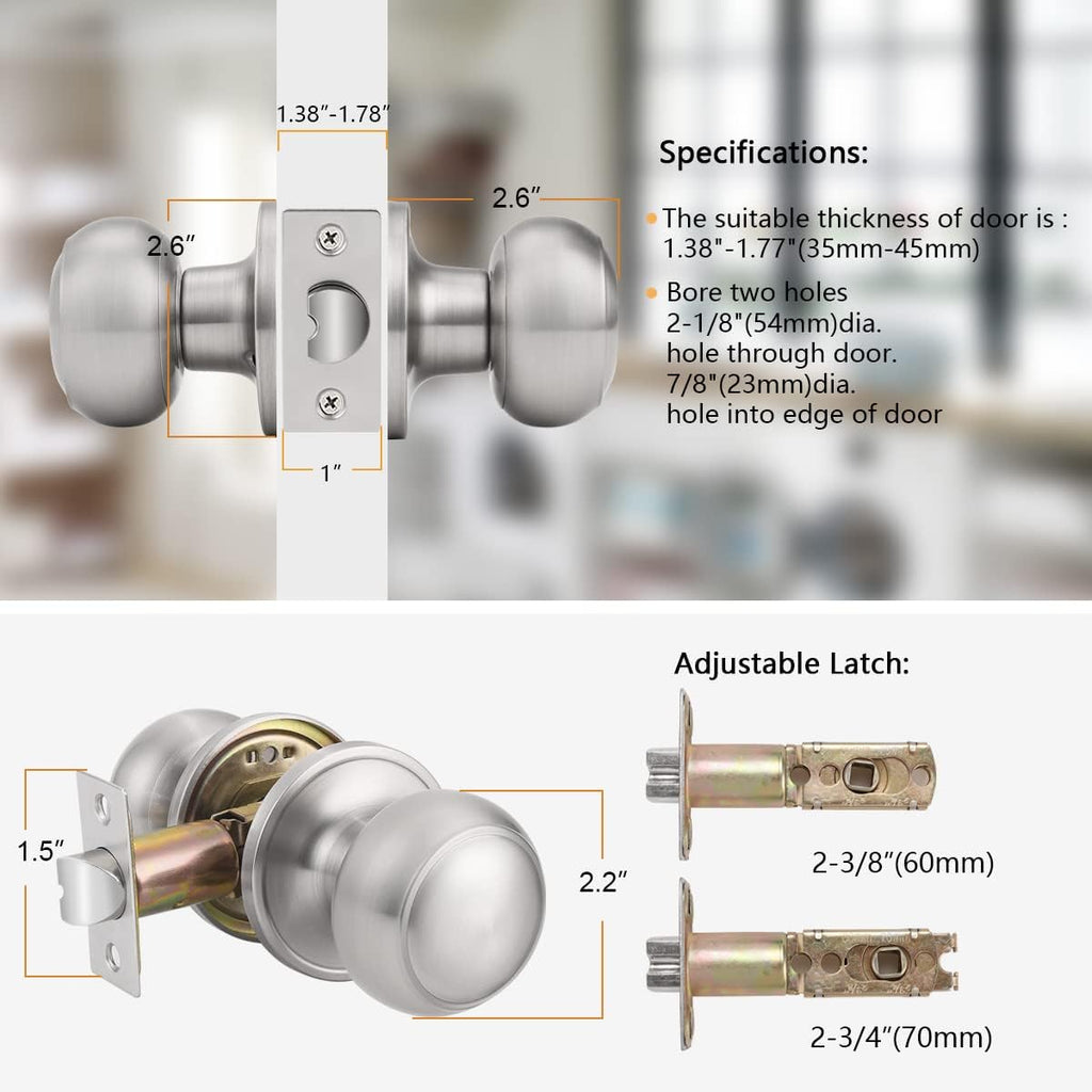Colonial Style Passage Door Knobs Brushed Nickel Door Handle for Hall/Closet Door