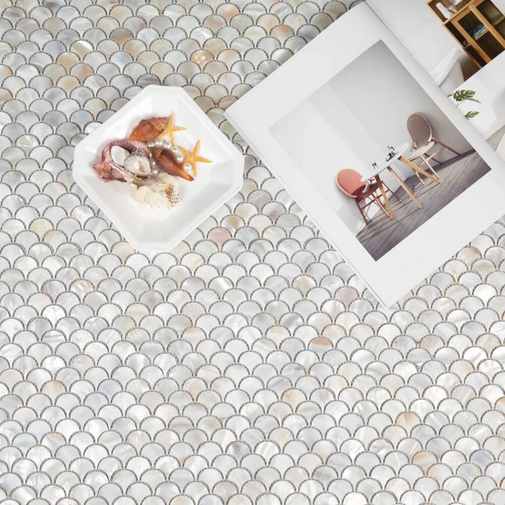 Mother of Pearl Fish Scale Backsplash Wall Tile, 6 Sheets
