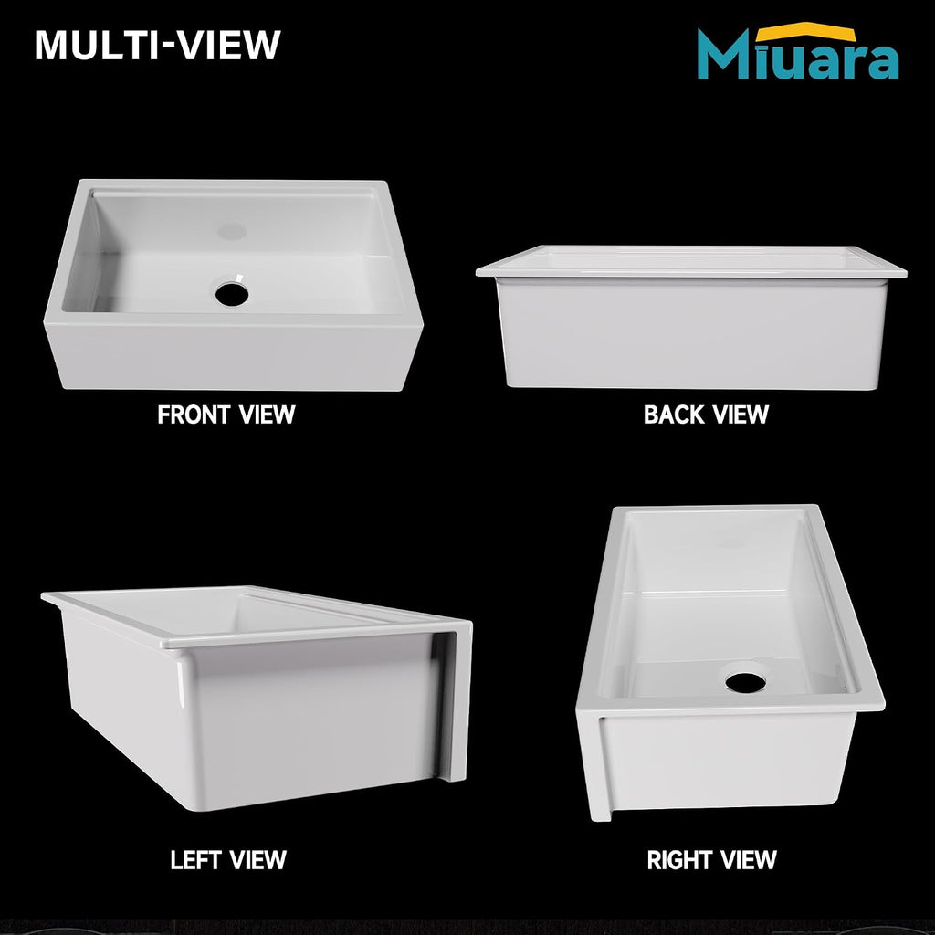 33 x 20 Inch Self-trimming Farmhouse Workstation Kitchen Sink White | Fireclay large single bowl apron front farm