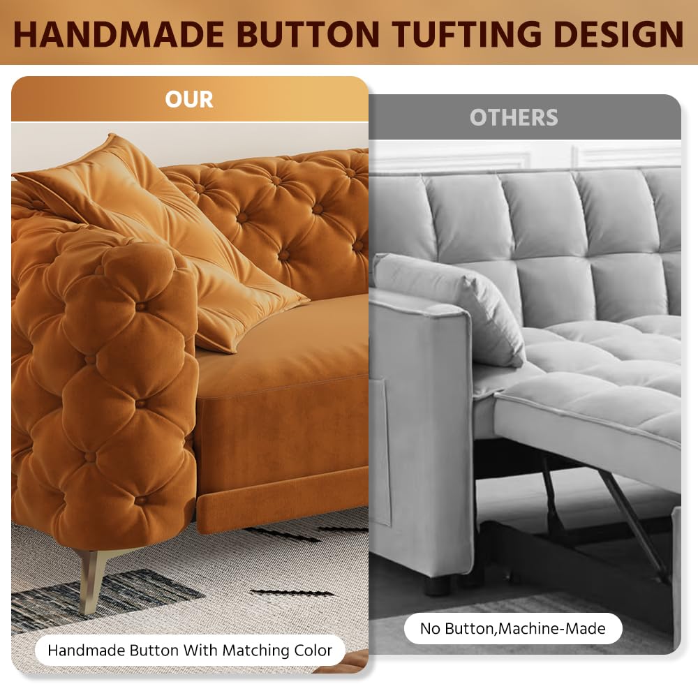 97.7" King Size Sleeper Sofa Bed, 3-in-1 Convertible Pull Out Chesterfield Sleeper Couch with Ottoman, Oversized