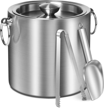 Ice Bucket with Lid & Tong- Well Made Insulated Stainless Steel Keep Ice Frozen Longer