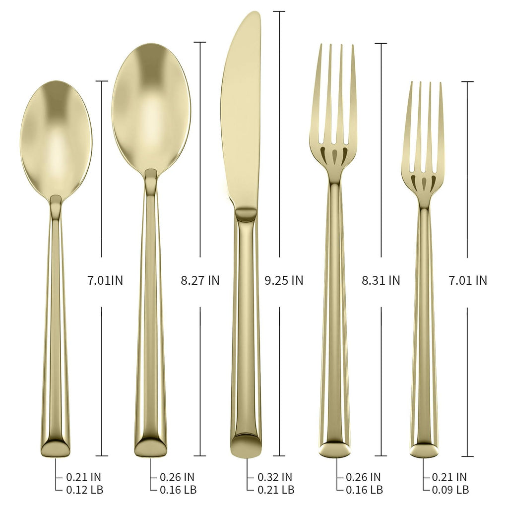 Champagne Gold Silverware Set 18/10 Stainless Steel Flatware Set, Hand Forged Mirror Finished Thick Handle Cutlery