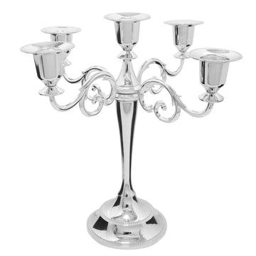 5-Arm Metal Candelabra Candle Holder Table Centerpiece, Silver