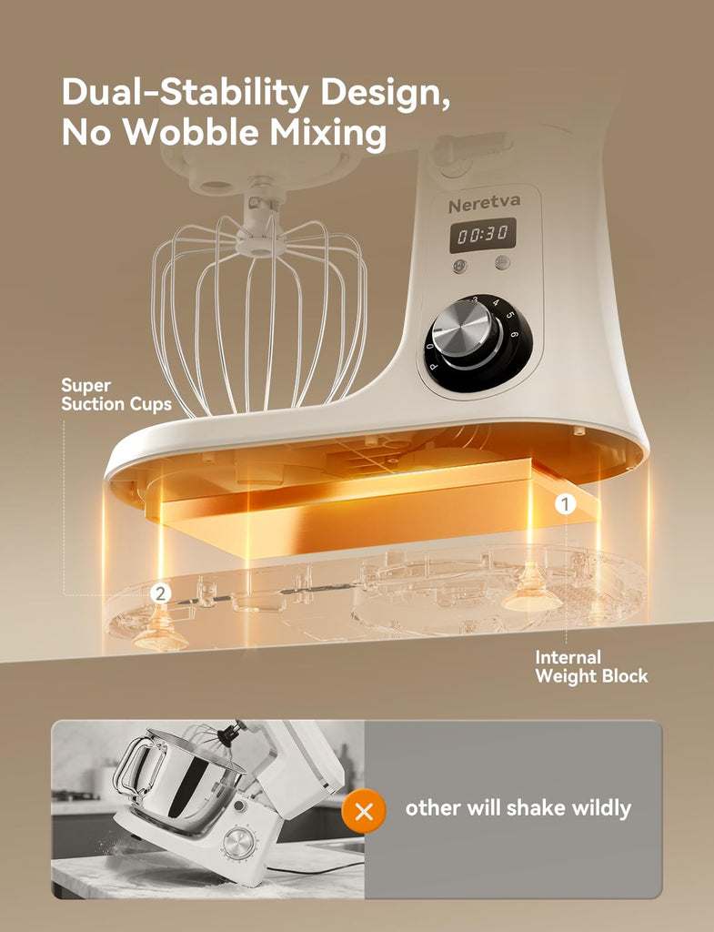 Super Stable Stand Mixer with Low Noise Operation, 6.34 QT Capacity