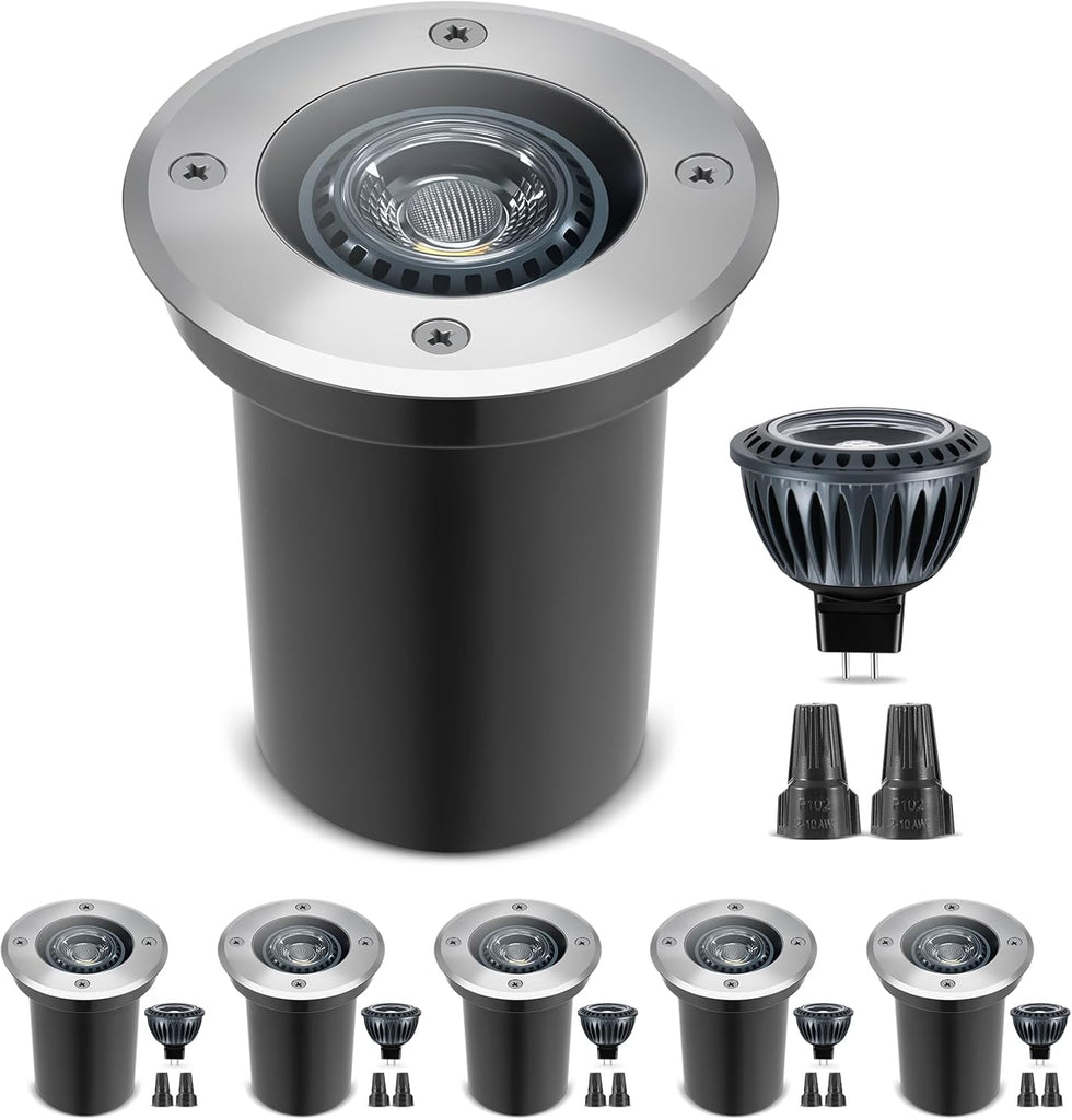 Low Voltage Landscape LED Well Lights, 12V in Ground Lights Outdoor IP67 Waterproof, 5" Tall Wired Landscape Up