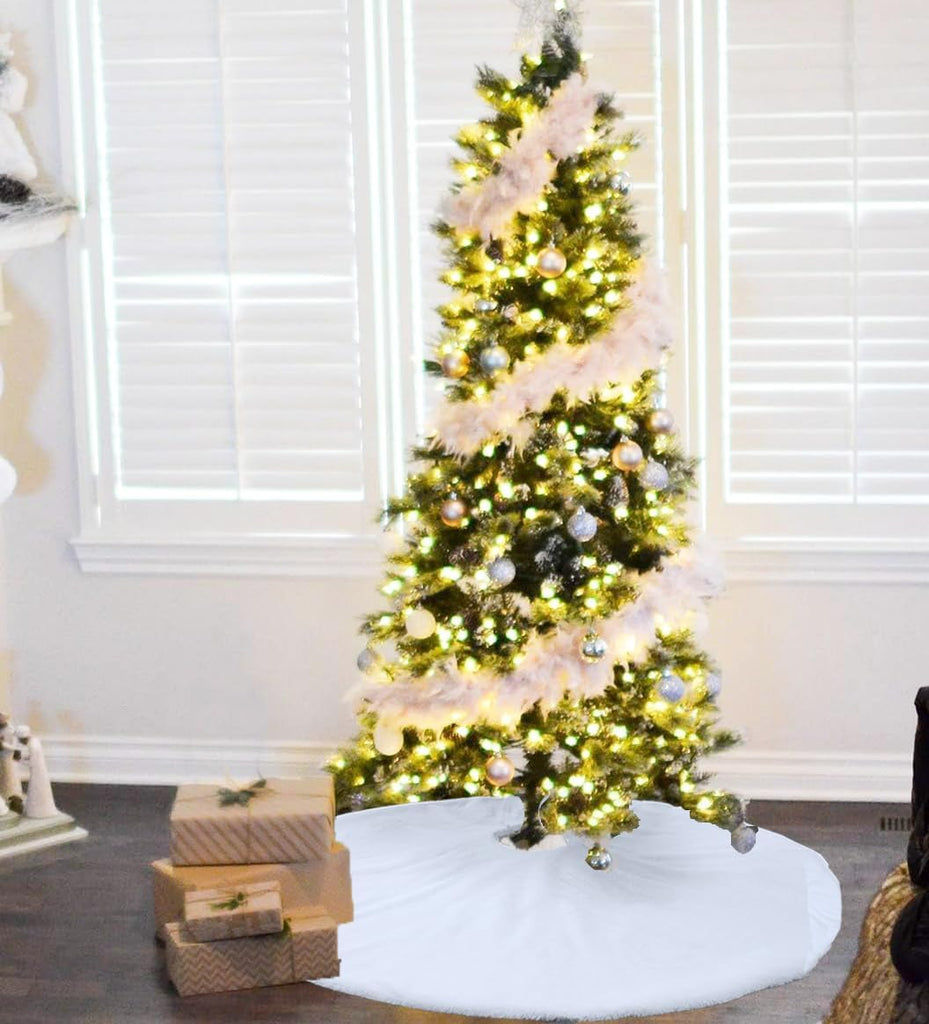 60 Inch White Christmas Tree Skirt, Large Fur Christmas Tree Skirt