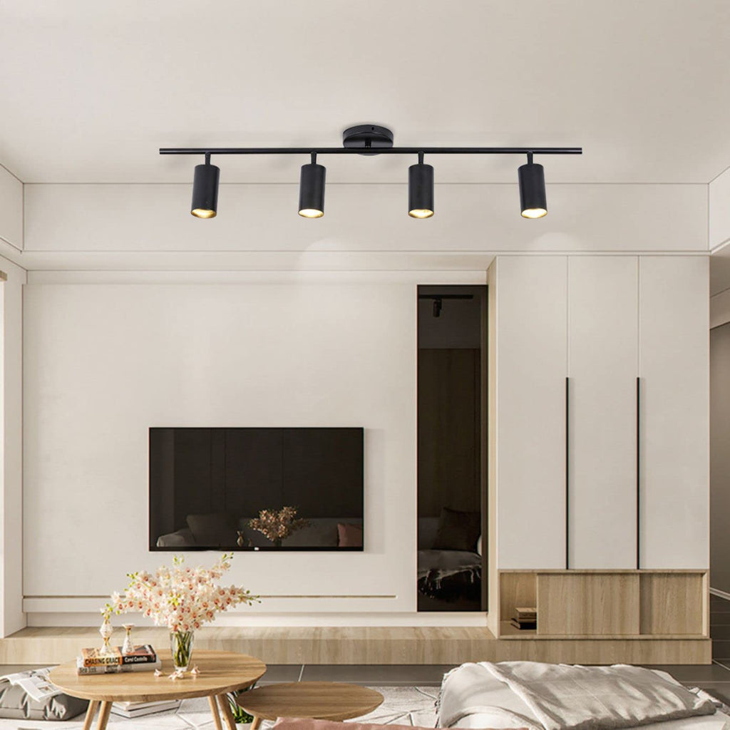 Matte Black Track Ceiling Light Modern 4-Lights LED Track Lighting Kit Farmhouse 4 Ways Flush Mount Ceiling Spotlight