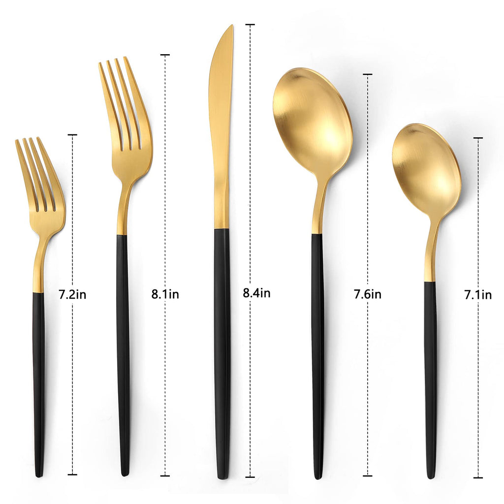 Matte Black Gold Silverware Set, 20-Piece Stainless Steel Flatware Set, Satin Finish tableware Cutlery Set, Service