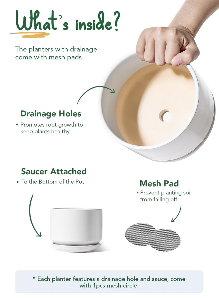 Ceramic Pots for Plants, 4.3+5.3+6.8 Inch, Set of 3, White
