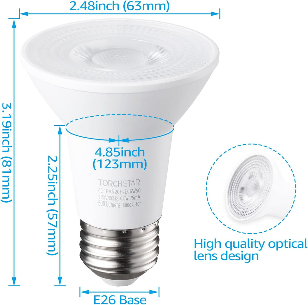 PAR20 LED Bulbs, Dimmable LED Spotlight Bulb, 5000K