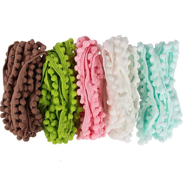 M Width Pom Pom Trim Ball Fringe Ribbon 5Colors Per Pack 2Yards Per Color - 10m
