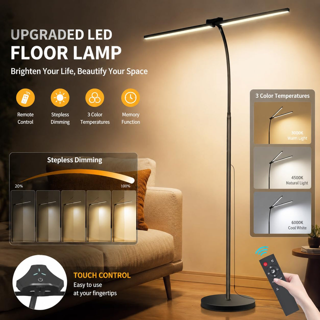 Dual Head LED Floor Lamp, 24W with Remote Control