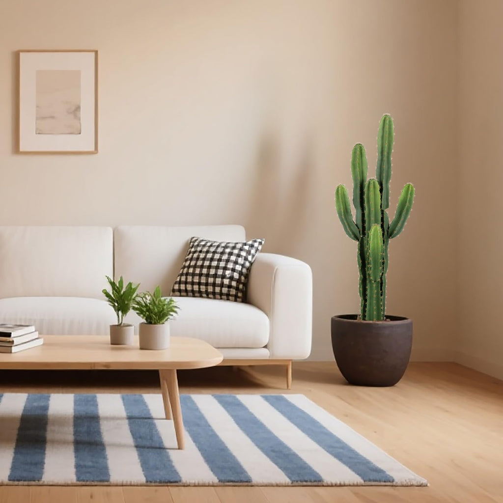 UV-Resistant Artificial Fake Cactus Plants 4ft - Large Faux Cowboy Cactus for Indoor & Outdoor Home, Office, or