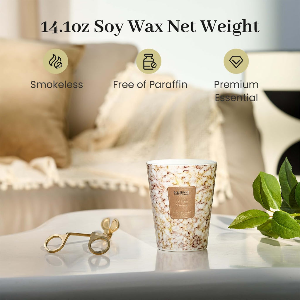 Lemon Vanilla Scented Soy Candle, 3 Wick Highly Scented 14.1 Oz 75H, Aromatherapy Christmas Gift for Women and Men