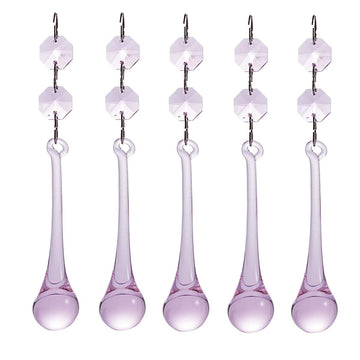10pcs Pink Crystal Raindrop with Octagon Beads Chandelier Prisms Pendants Lamp Curtain DIY Suncatcher Parts 80mm Drop