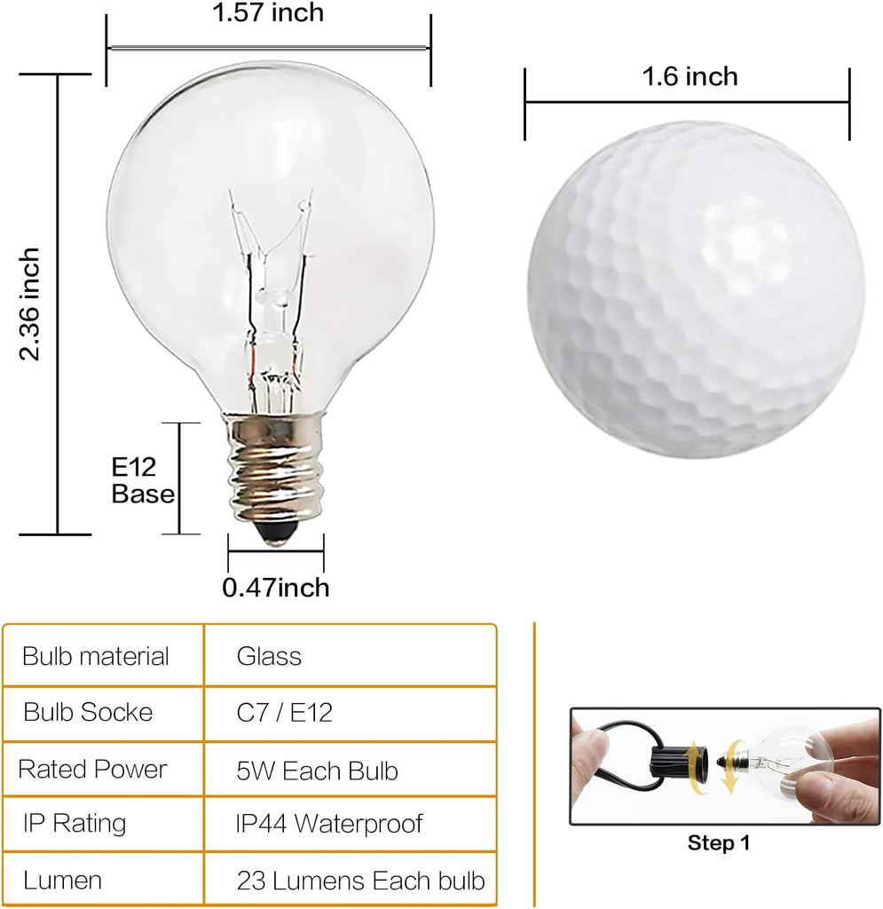 25PK G40 Replacement Bulbs Outdoor 120V 5W Clear Globe, E12 Base