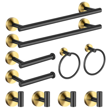 Bathroom Hardware Set Black and Gold, Towel Bar Set Including 2pcs 16inch Towel Bars, 2pcs Toilet Paper Holders, 2pcs