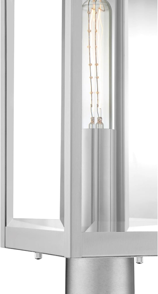 Westover Outdoor Post Lantern, 21.25 Inch 1-Light Stainless Steel Modern Lamp Post, Clear Beveled Glass