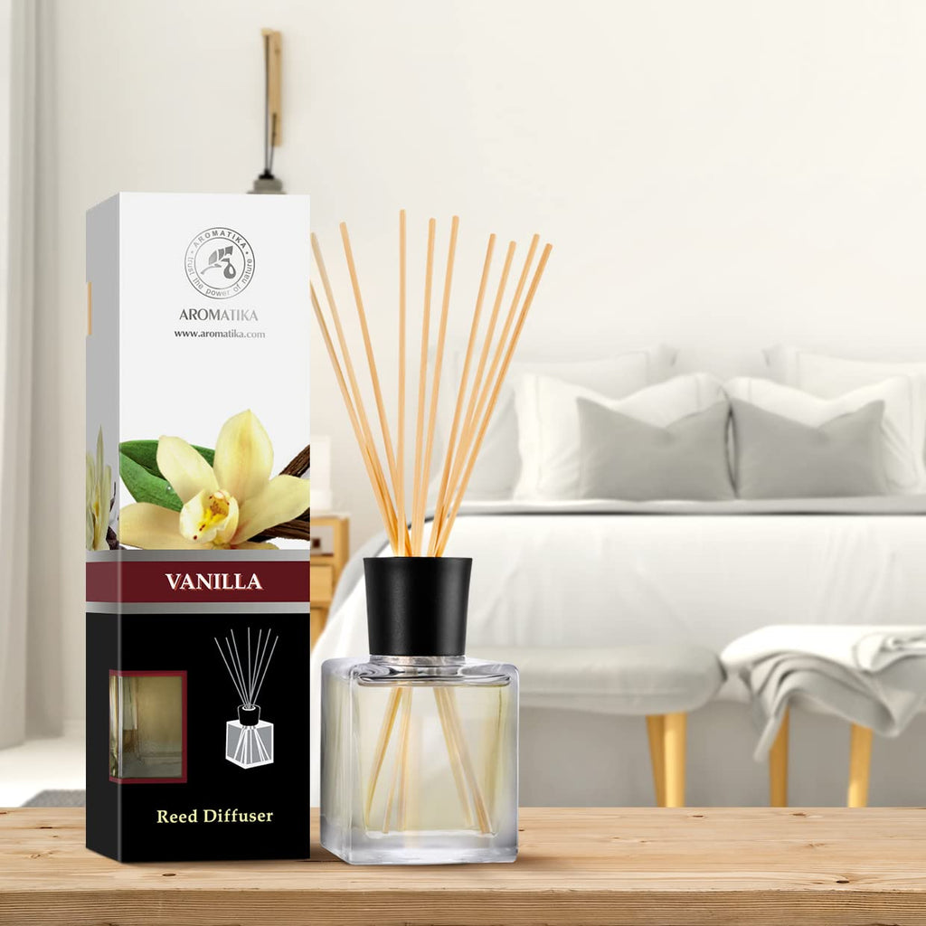 Reed Diffuser with Natural Essential Oil Vanilla 6.8 Fl Oz (200ml) - Scented Reed Diffuser - Gift Set with Bamboo
