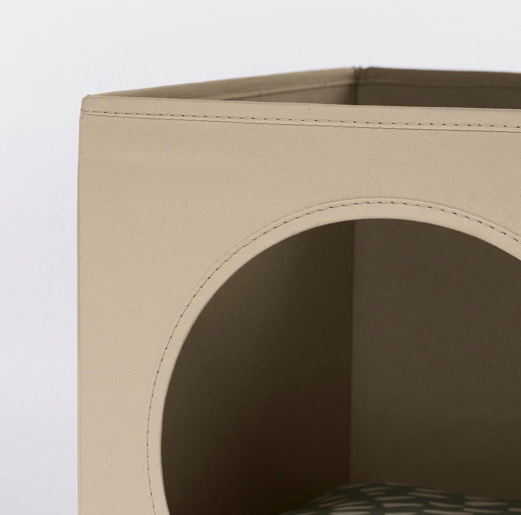 Cat House Cube, Beige, 13x15x13 inc, Foldable Fabric Pet Hideaway with Round Entry Hole