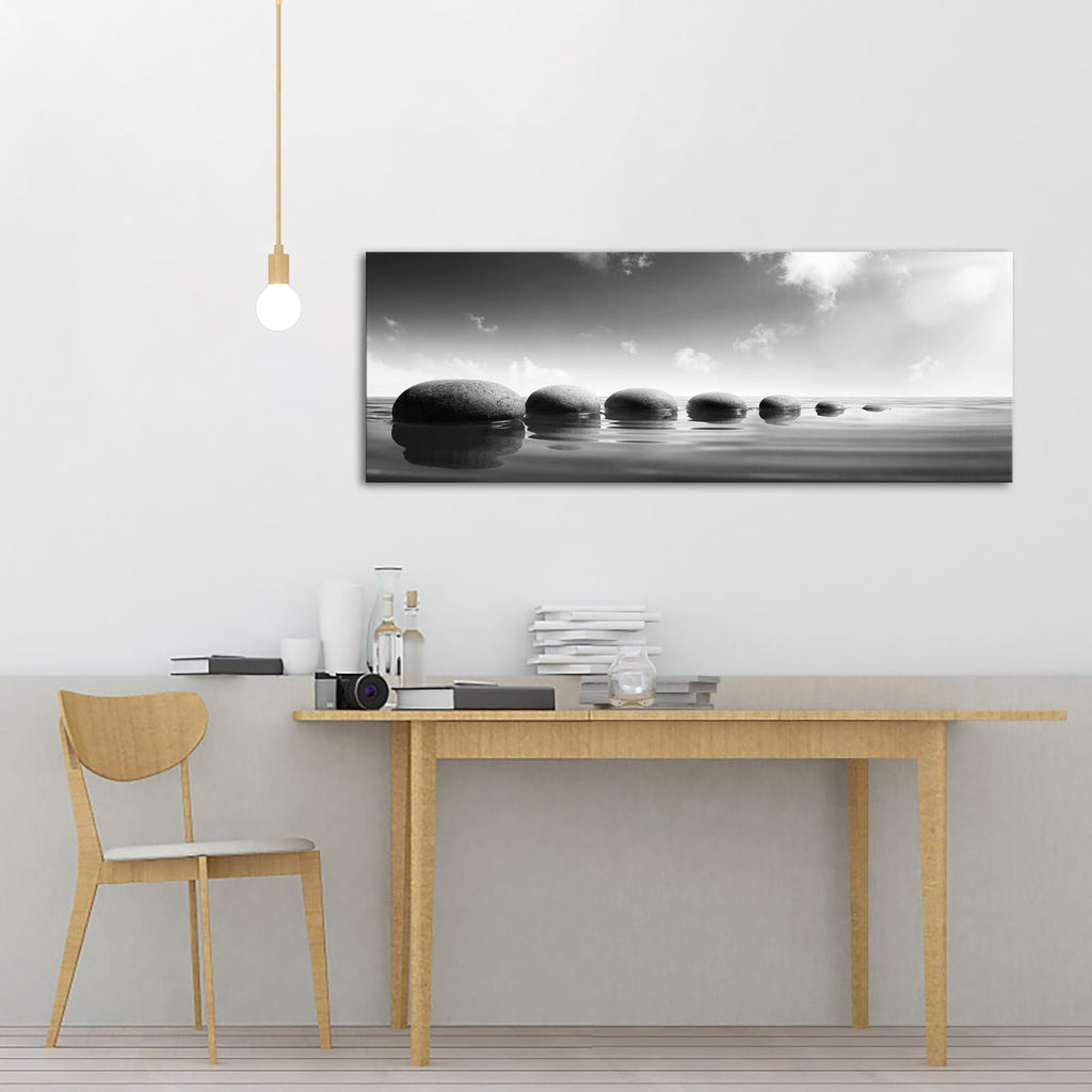 Large Tranquil Zen Stones Canvas Print Monochrome Spa Wall Decor - Serene Nature Artwork Mindfulness Black & White