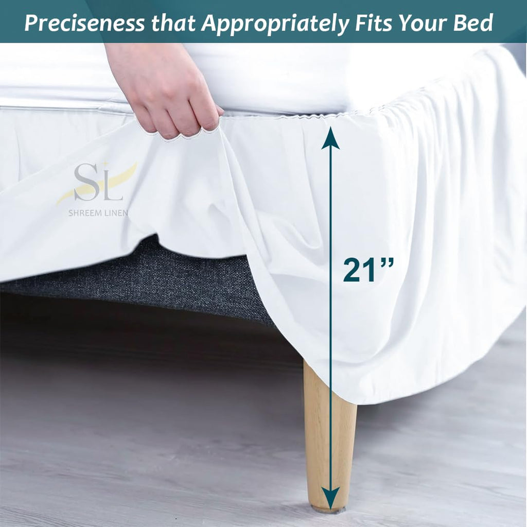 Ruffled Bed Skirt with Split Corners, Gathered Style, 100% Microfiber, 21-Inch Drop, Dust Ruffle Bedskirt with