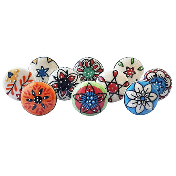 Vintage Multicolor Hand Painted Ceramic Pull Knobs Cabinet, Door & Drawer, Wardrobe, Cupboard (Set of 10) Sknob011