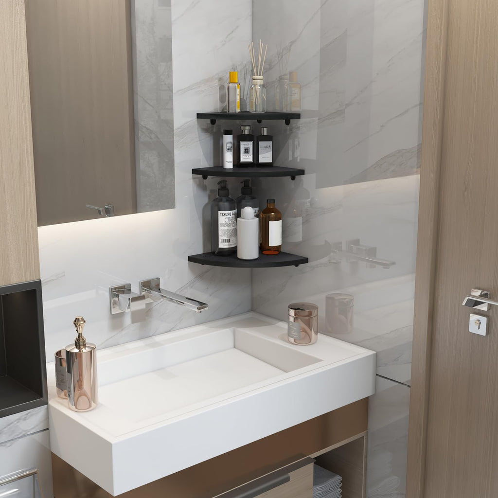 6 Pack Floating Corner Shelf Wall Mount (Black)