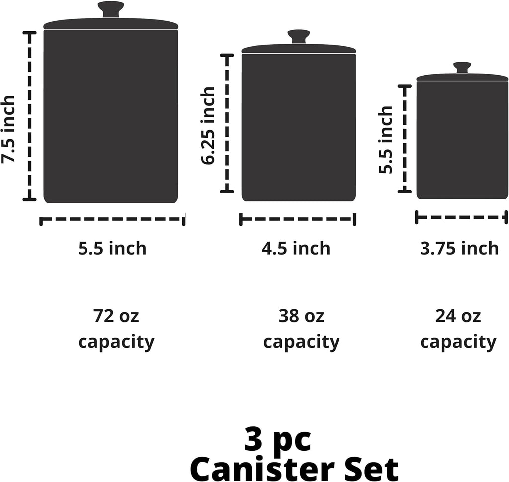 Embossed Diamond Ceramic Kitchen Canister Set, Gray - Set of 3