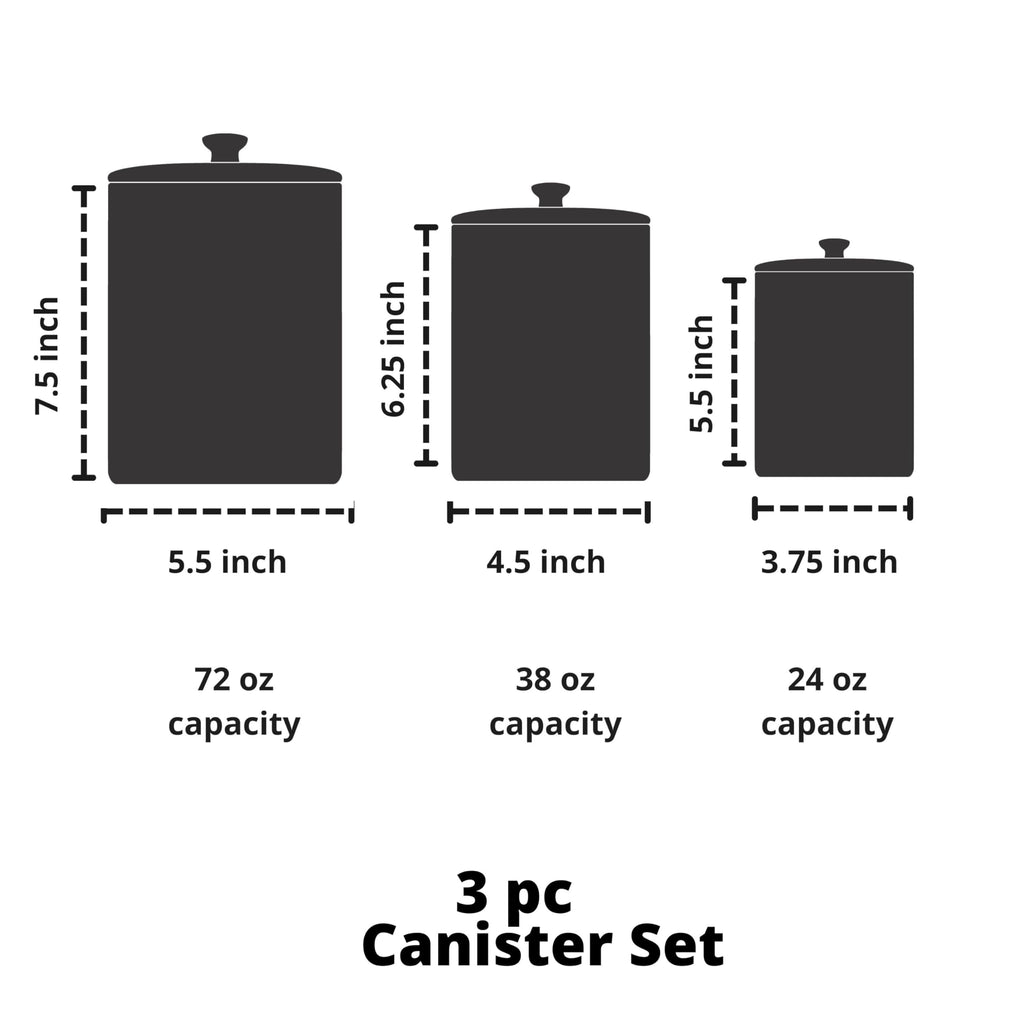 Embossed Marquis Ceramic Kitchen Canister Set, Set of 3, Matte Black