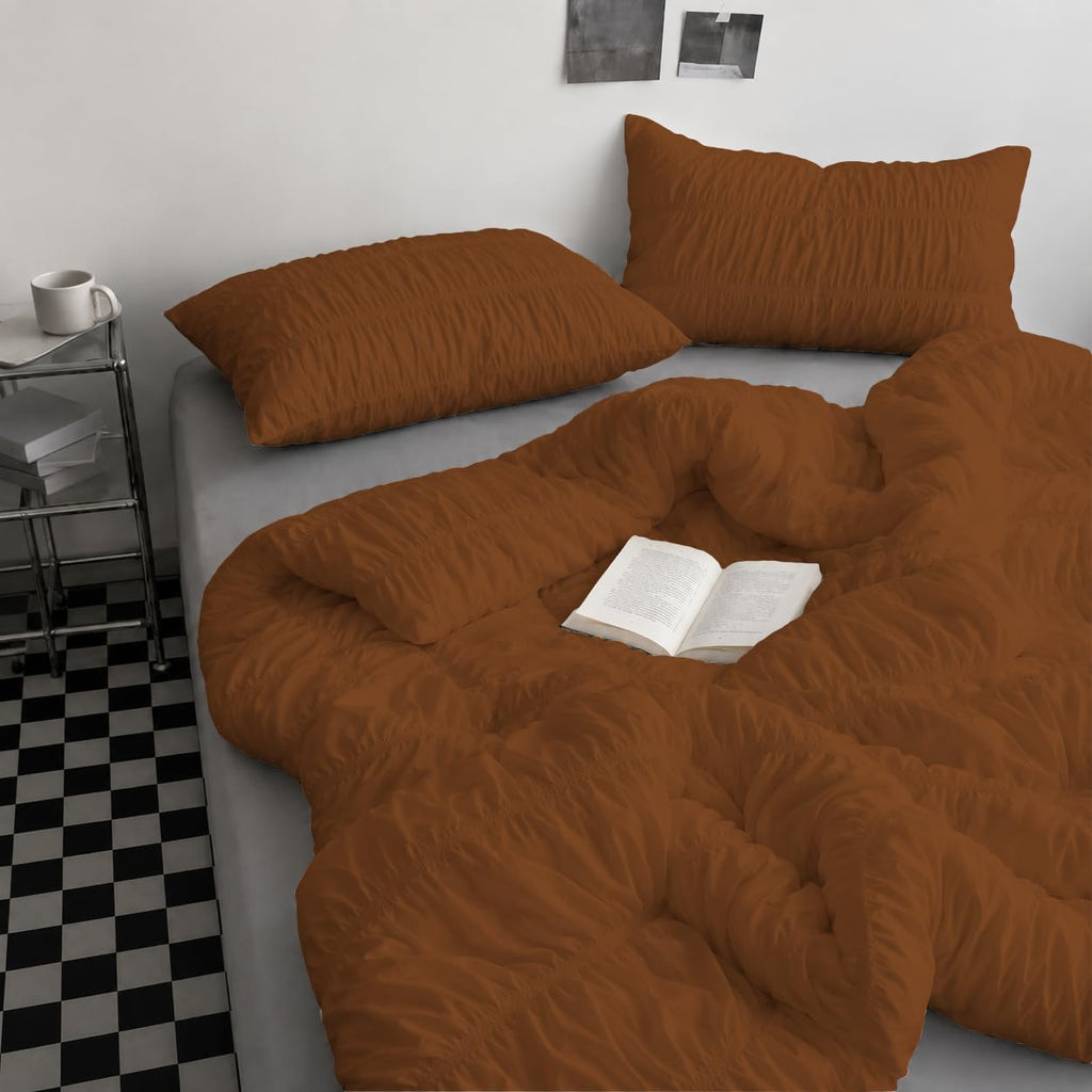 Ruched Pattern 3-Piece Duvet Cover Set by with 2 Pillow Shams, 100% Egyptian Cotton, 600 Thread Count, Zipper &