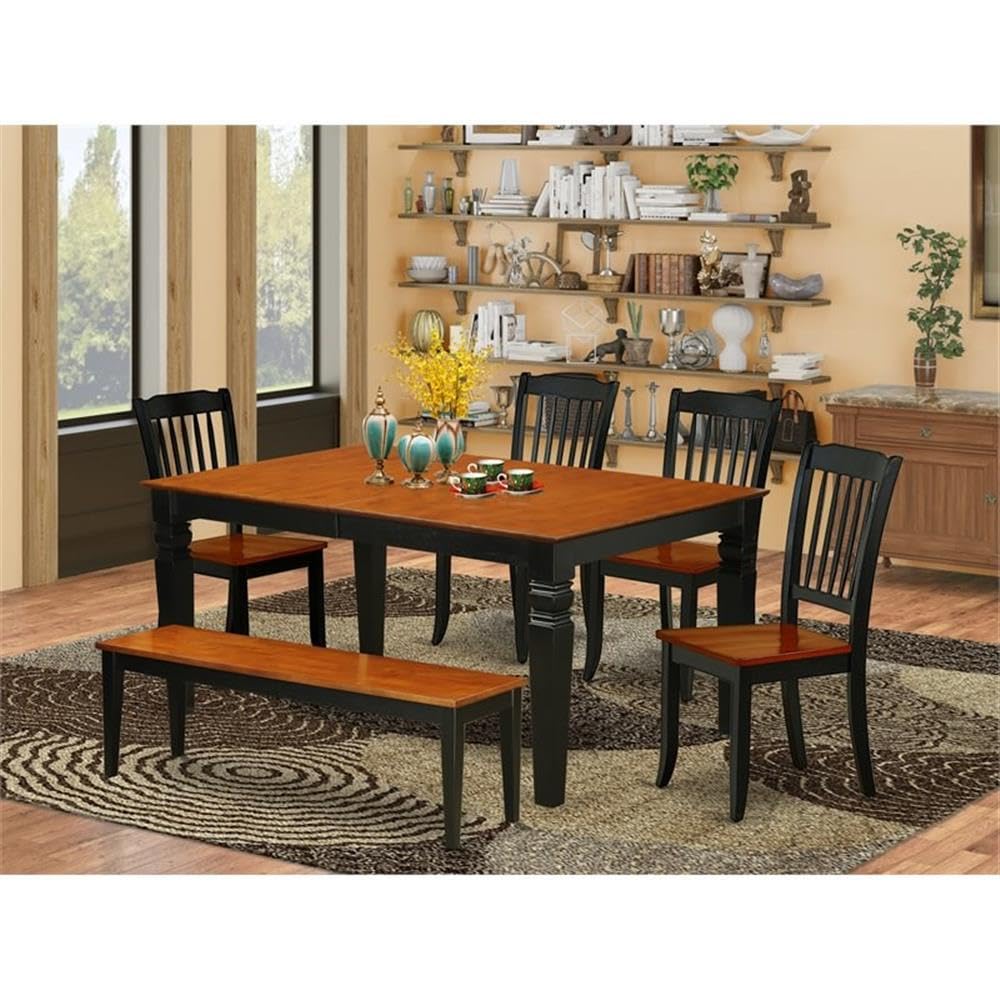 West Furniture 6 Piece Dining Set Contains a Rectangle Dining Room Table with Butterfly Leaf and 4